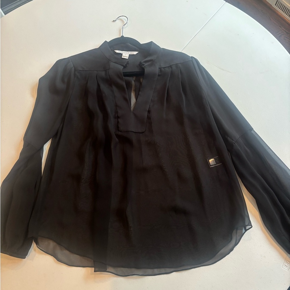 Diane Von Furstenberg DVF Womens Black Blouse silk size 8
